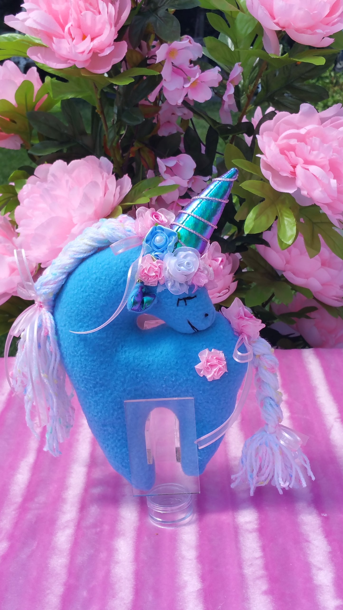 Small Blue Unicorn with Pink Floral Embellishment