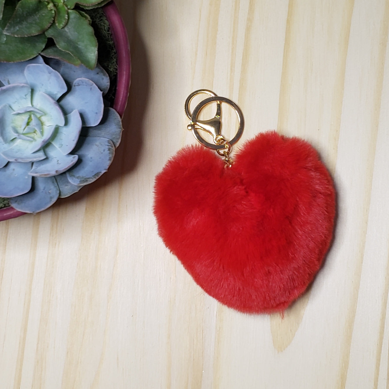 Heart Pom Pom Fluffy Keychain