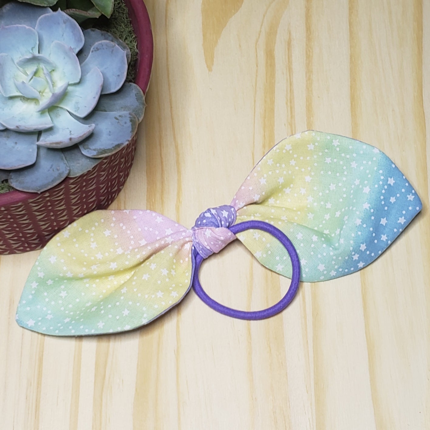 Pastel Stars Removable Cotton Bow Hair Ties
