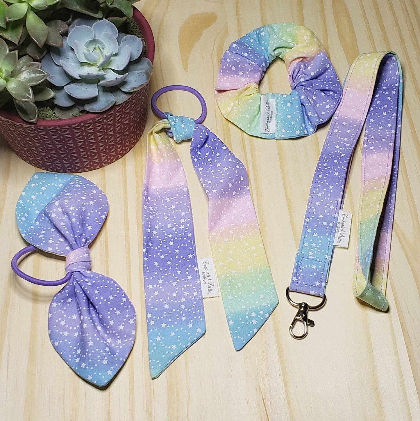 Pastel Stars Removable Cotton Bow Hair Ties
