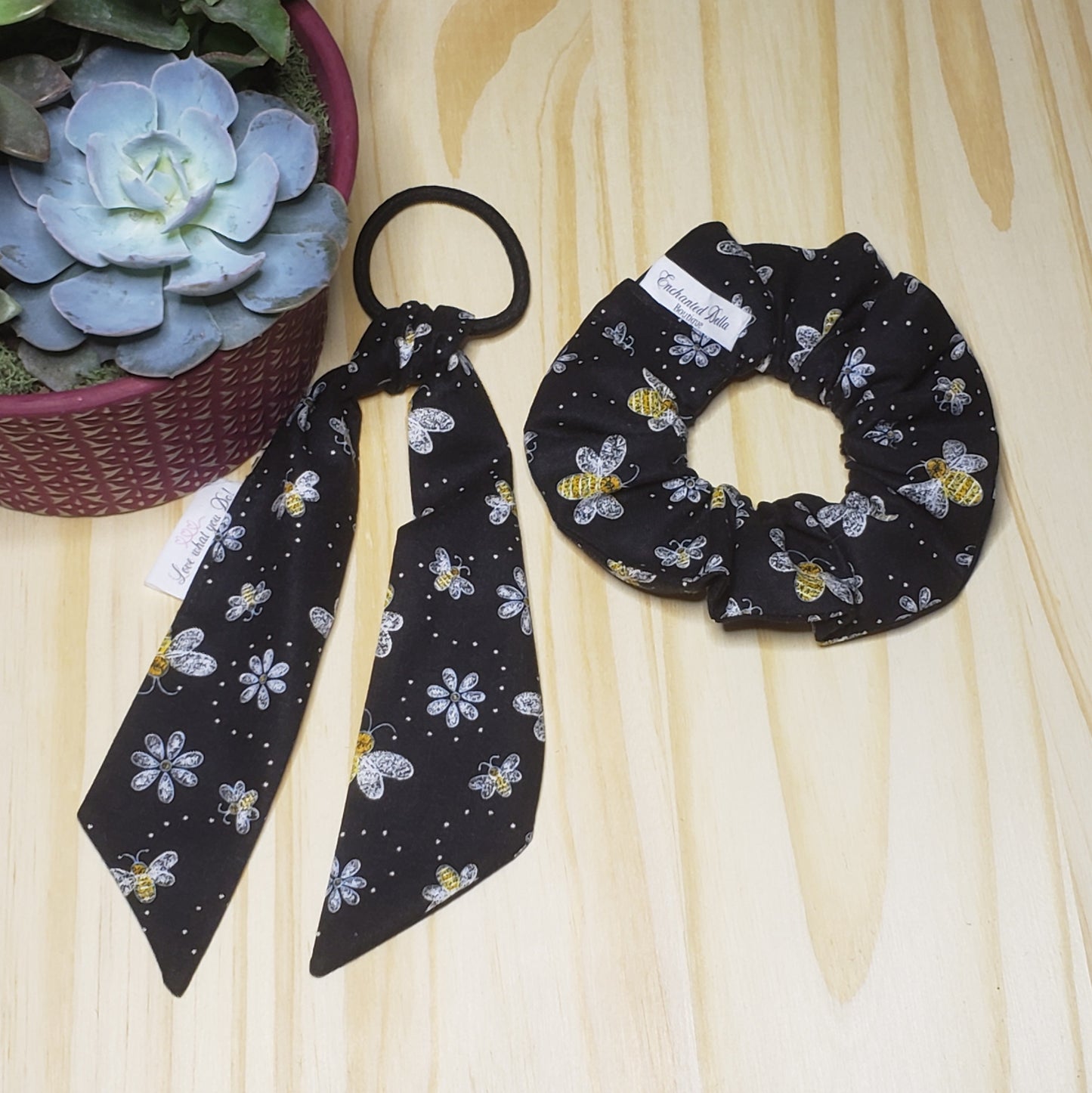 Black Bee Scrunchie and Tail Hair Tie