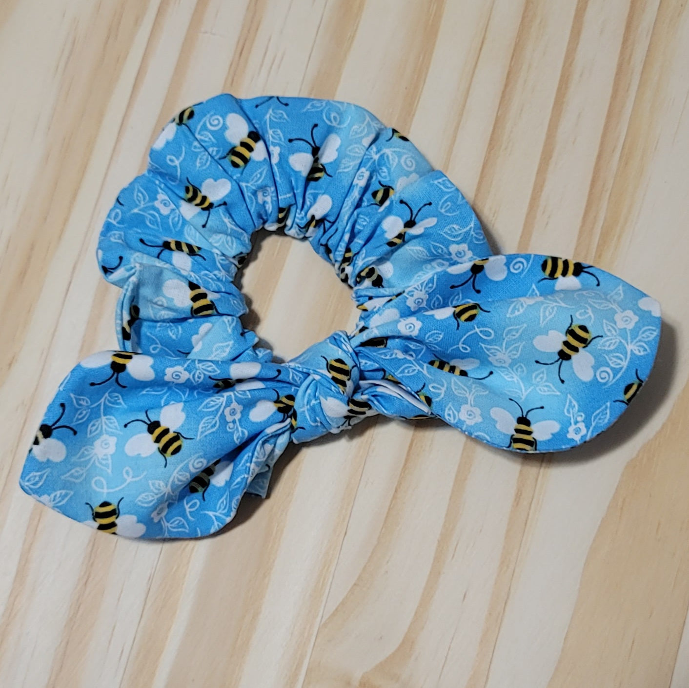 Bee Blues Scrunchie with Removable Bow