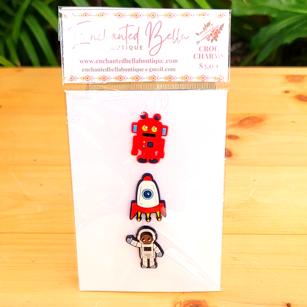 Red Robot, Rocket and Astronaut Croc Charms