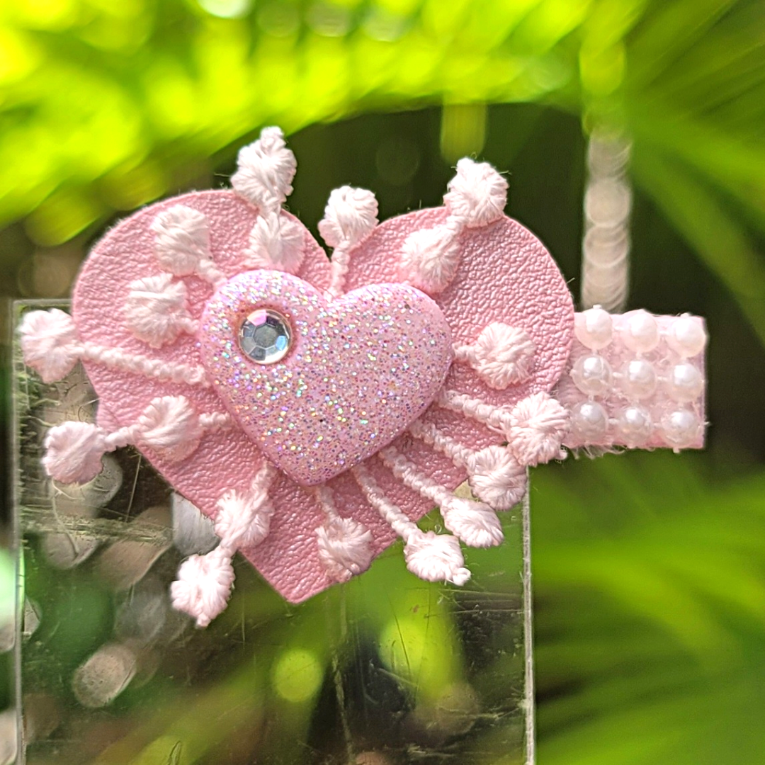 Pink Glitter Heart Mini Hair Clip