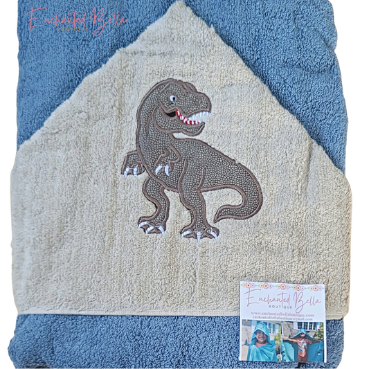 Dinosaur Gray and Blue Hooded Towel