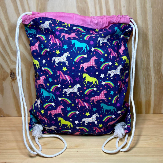 Blue Unicorn Drawstring Bag