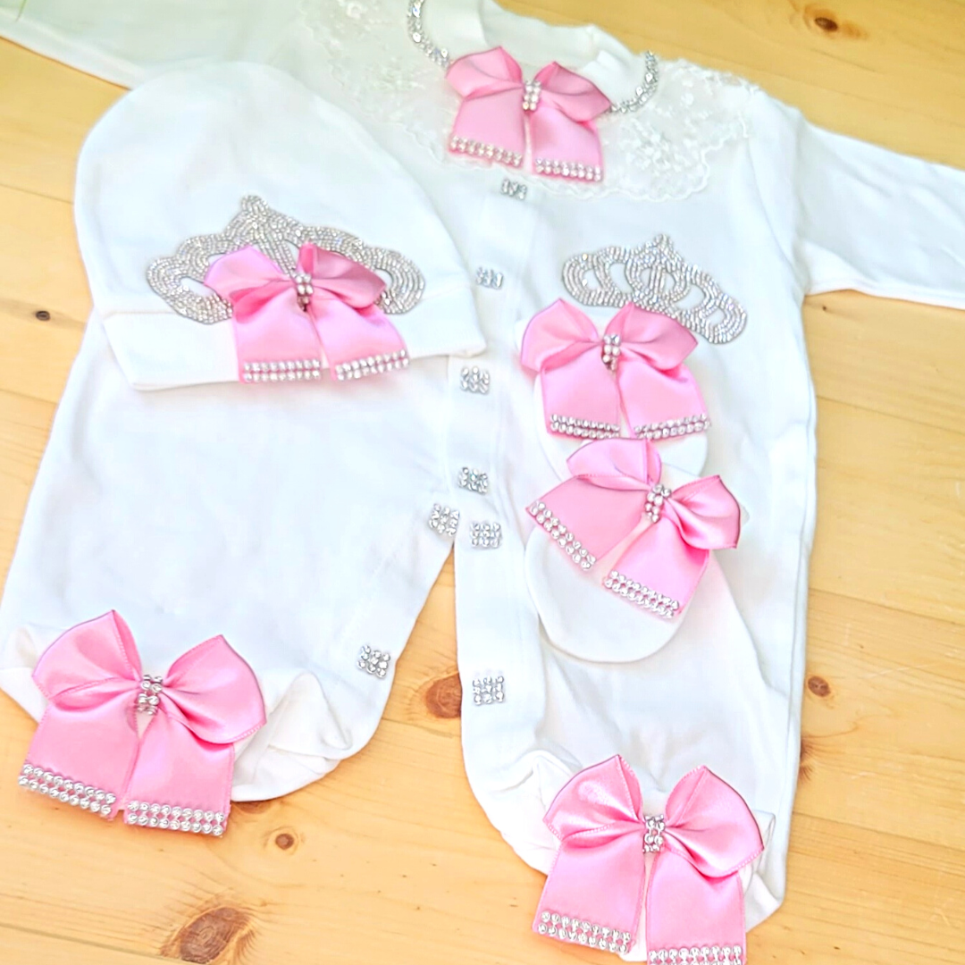 Royal Princess Crown Pink and White 3 Piece Take Me Home Outfit