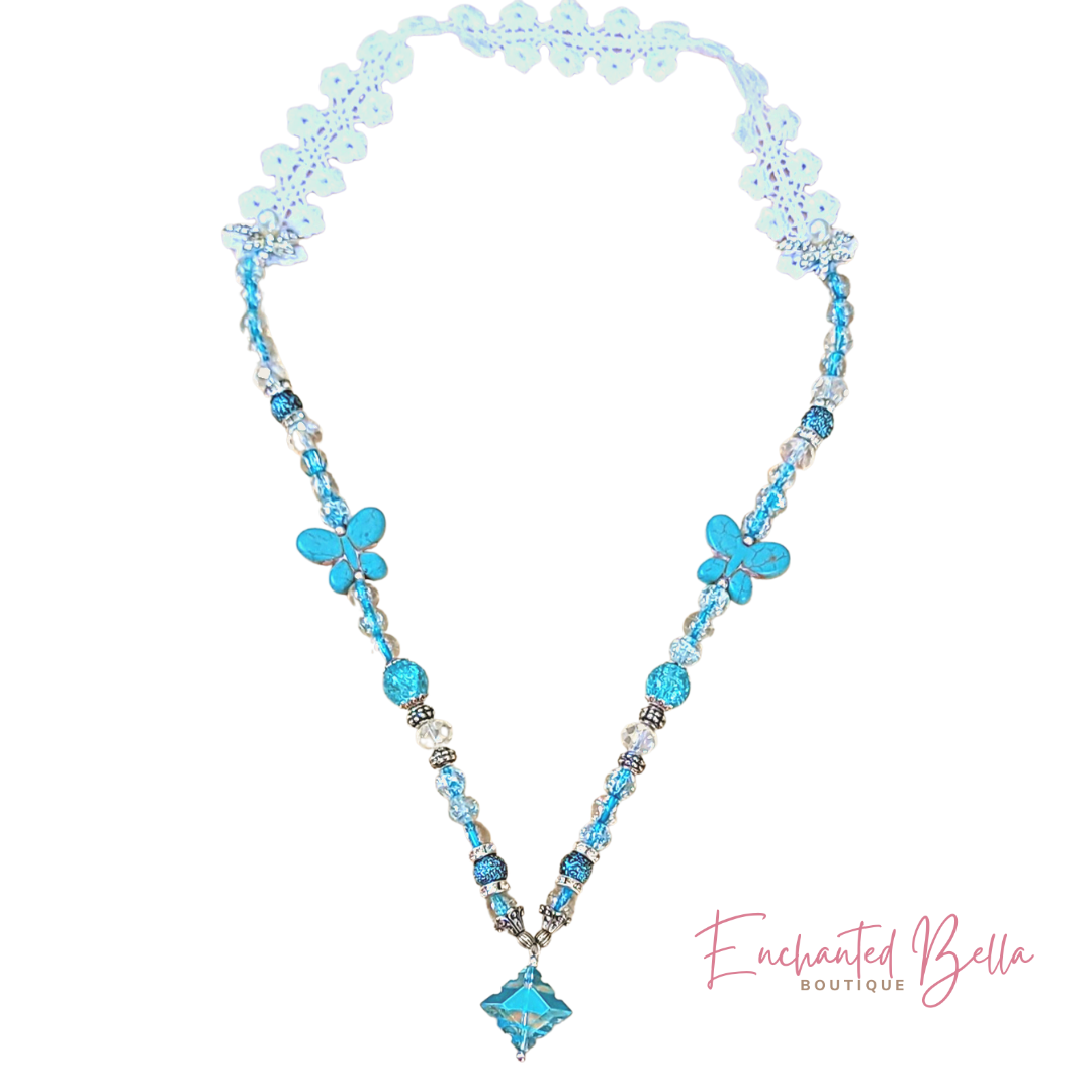 Blue Butterfly Beaded Lace Necklace