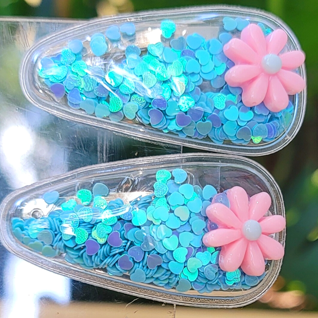 Blue Flower Confetti Hair Clip
