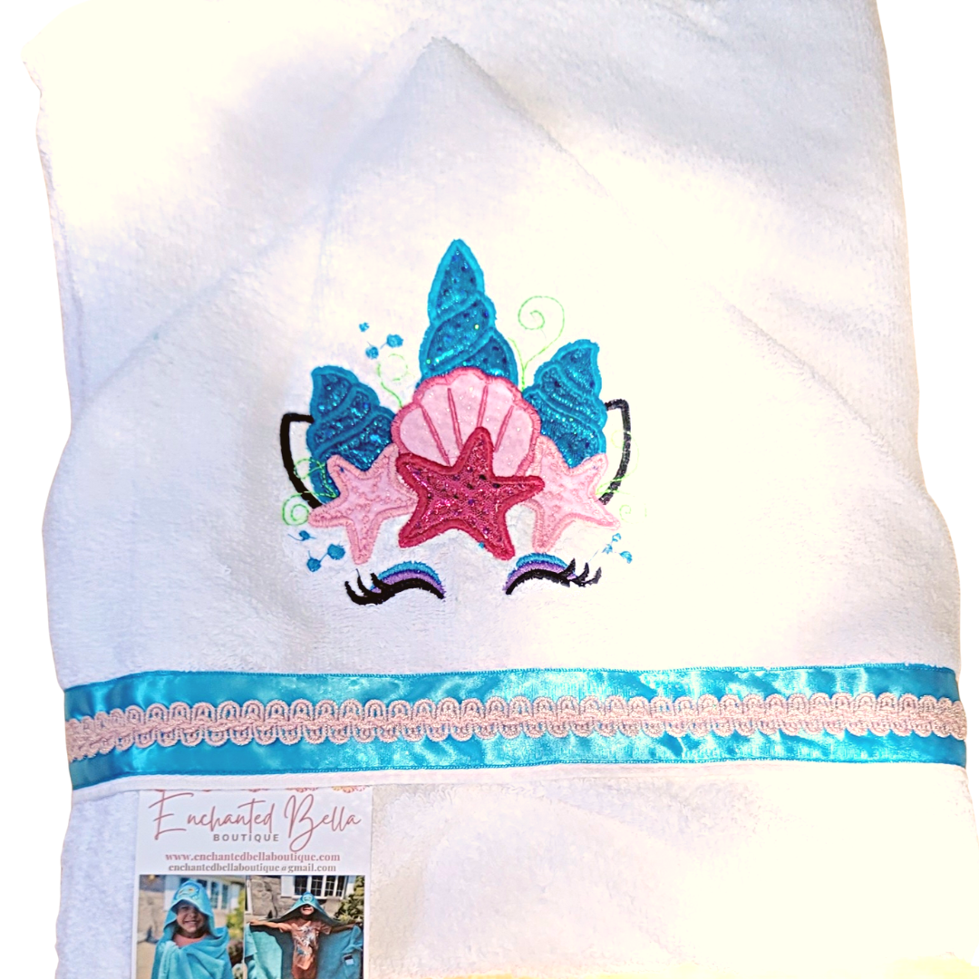 Sequin Unicorn and Seashell Hooded Towel with Embellished Trimming